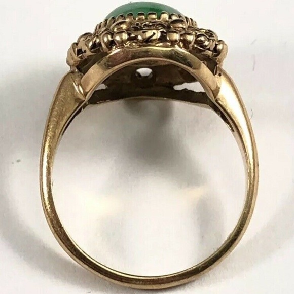 Stunning Estate VNT Solid 10K Yellow Gold Jade Jadeite Cabochon Ring Size 7 - Picture 6 of 13